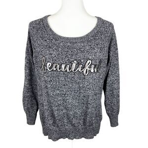 Torrid Sweater Women Medium - 00 Grey Pullover Beautiful Sequin Crew Neck Raglan